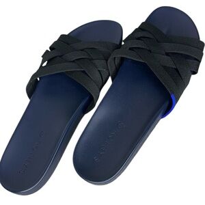 Rothy’s NWT Black Textile Multi Cross Strap Slides Ladies 10 1/2